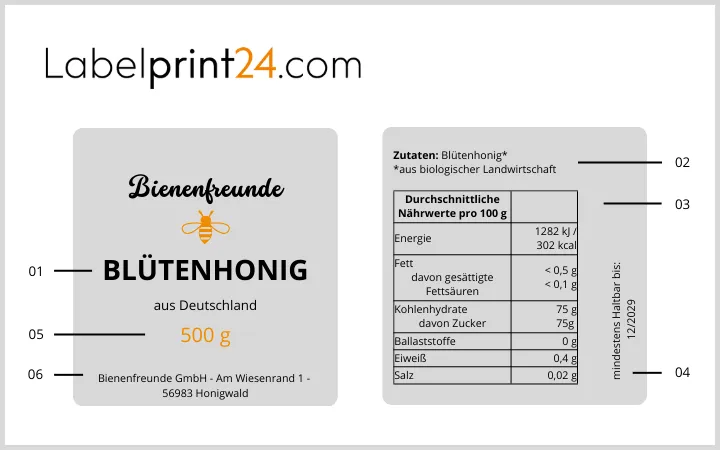 Product information on a label