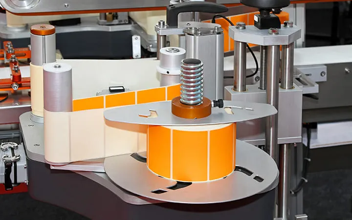 Etichette fluorescenti in bobina durante la produzione