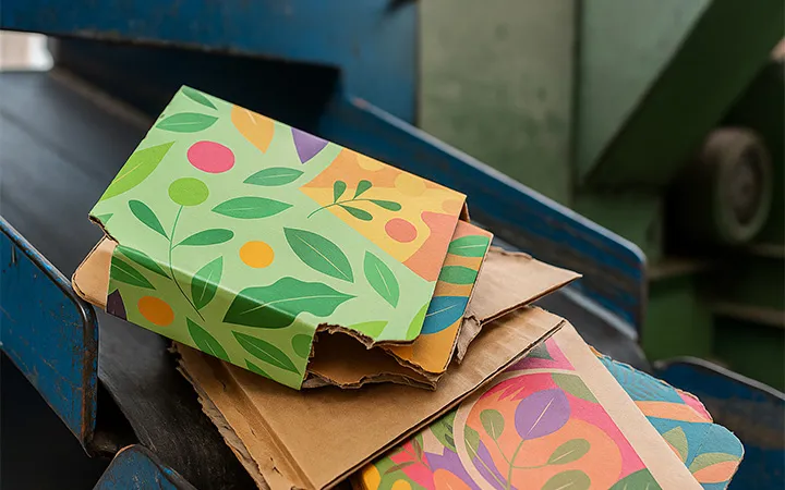 Bedruckte und veredelte Wellpappe wird recycelt Bedruckte und veredelte Wellpappe wird recycelt